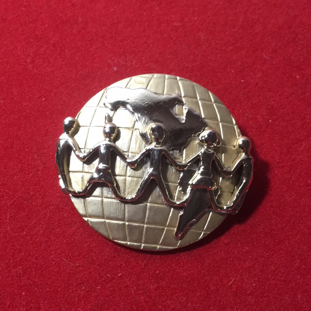 World Globe Unity Gold Tone Pin/Brooch